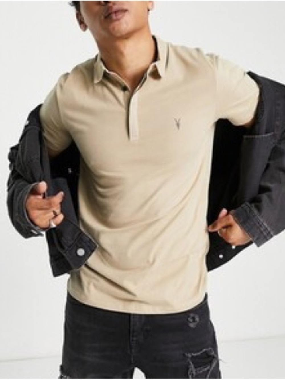 all saints brace polo in taupe / chestnut